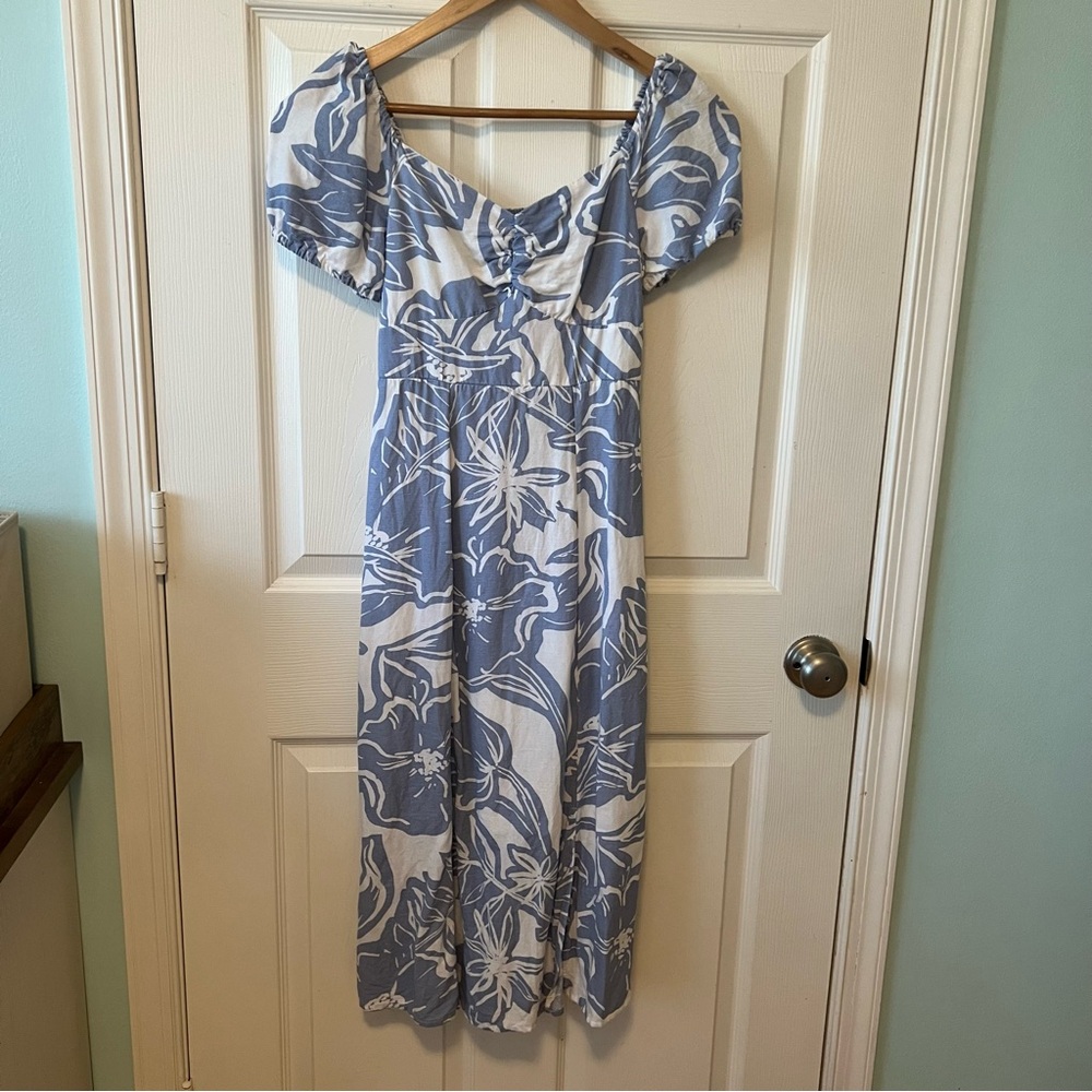 Jessica Simpson cotton linen Blue and White floral Midi Dress women’s size XS
